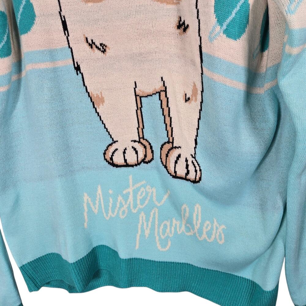 Lil Bub Mister Marbles Sweater Womens 3XL Blue Knit Space Cat Graphic Pullover - Picture 9 of 11